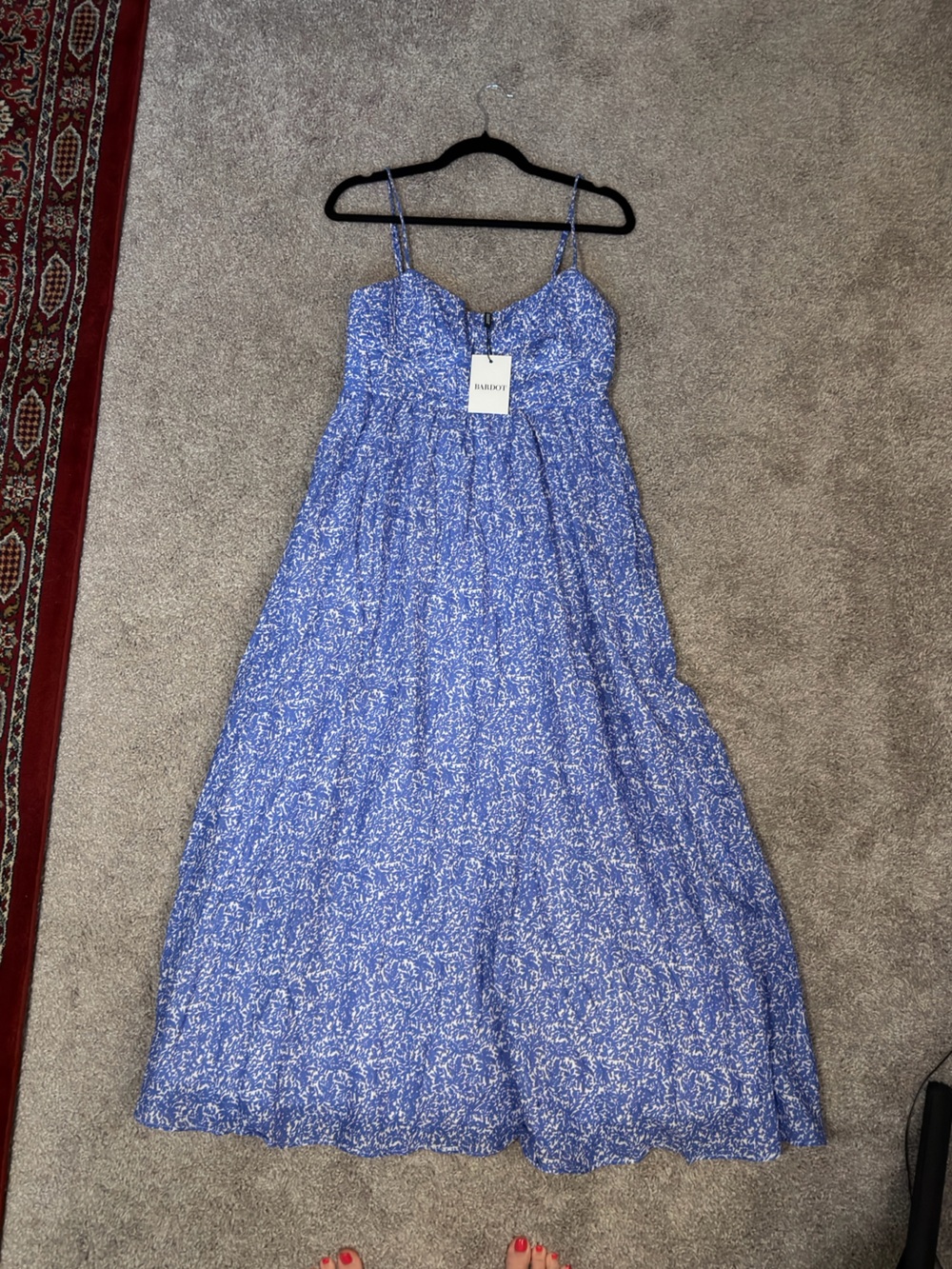 Bardot Blue-and-White Printed Maxi Sundress